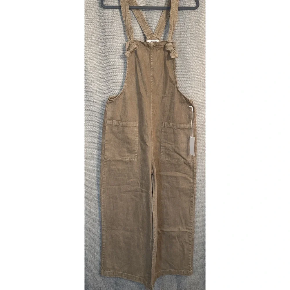 Zenana Niccola Knot Strap Overalls Women's Size Large Camel Tan Wide Leg - Picture 2 of 9